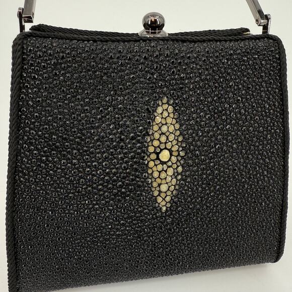 Moo Roo Charleston Black Stone Inlay Evening Hand Bag Mary Norton Signed 2003 - Picture 5 of 12